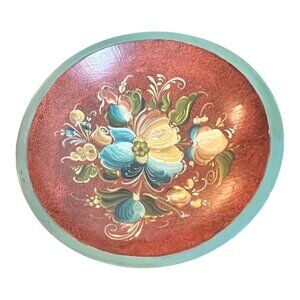 Vtg Rosemaling Hand Painted Wooden Decorative Bowl 9" Folk Art Made Weston VT US